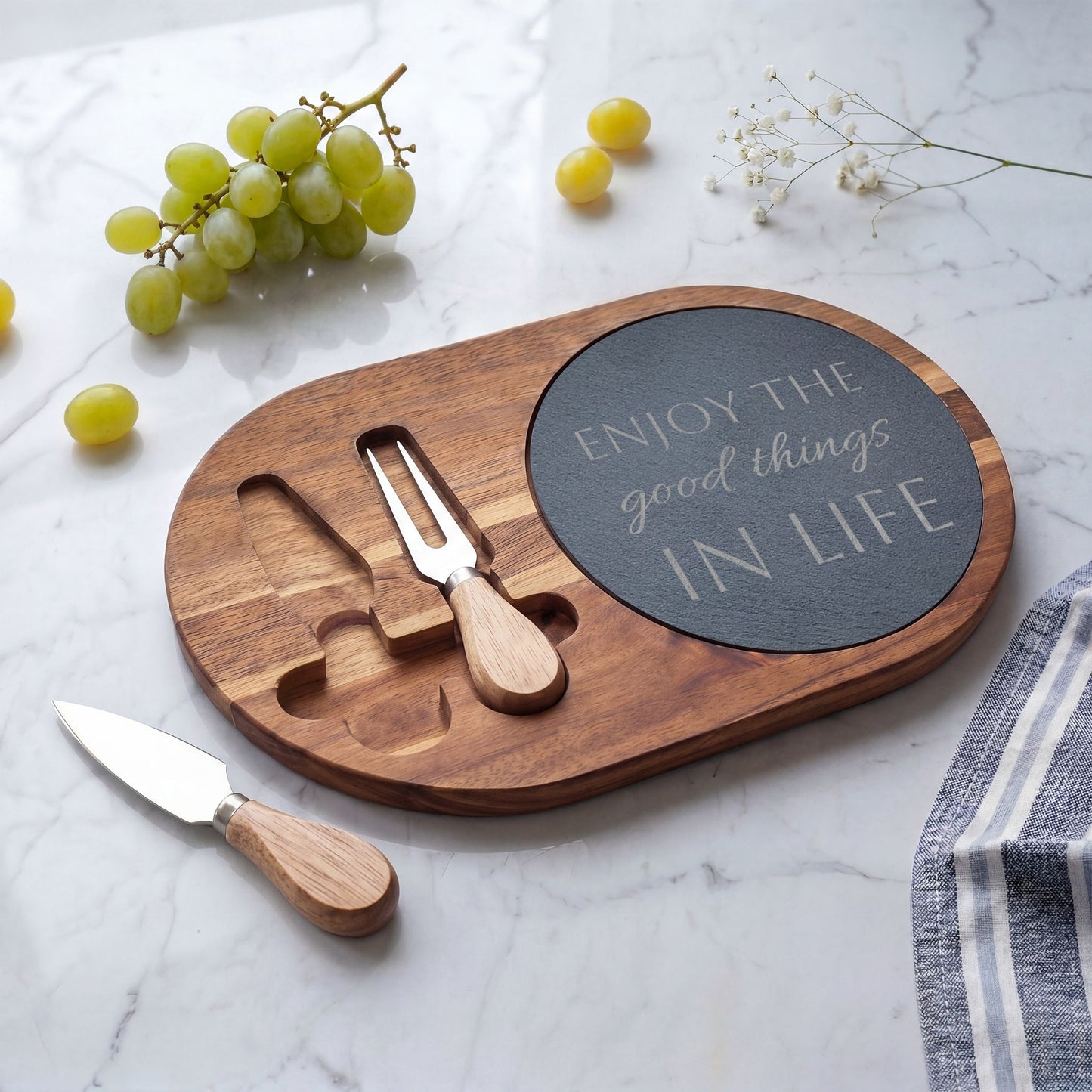 Personalize it! Engraved Charcuterie Board Set — Acacia & Slate Cheese Tray