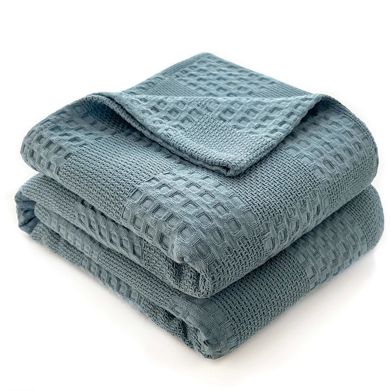 100% Cotton Waffle Knit Throw Blanket — Soft Breathable Sofa & Bed Throw