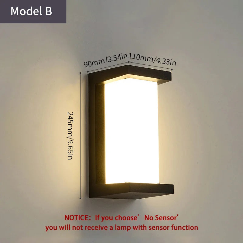 LED Outdoor Wall Lamp with Optional Radar Motion Sensor — IP55 Waterproof in 7 Models & 2 Color Temperatures