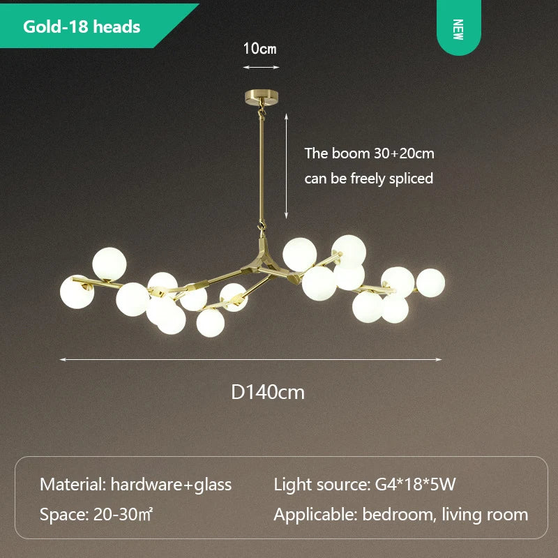 Modern Glass Ball Branch Chandelier — LED Ceiling Light for Living Room & Dining Room
