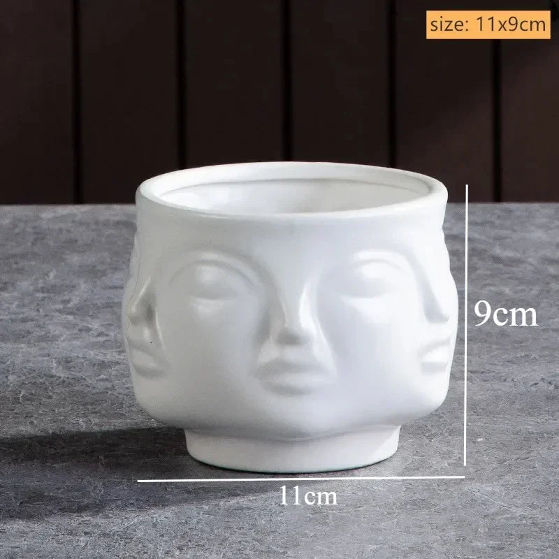 Ceramic Human Face Sculpture Vase — Handmade Nordic Art Flower Pot & Candlestick for Home Decor