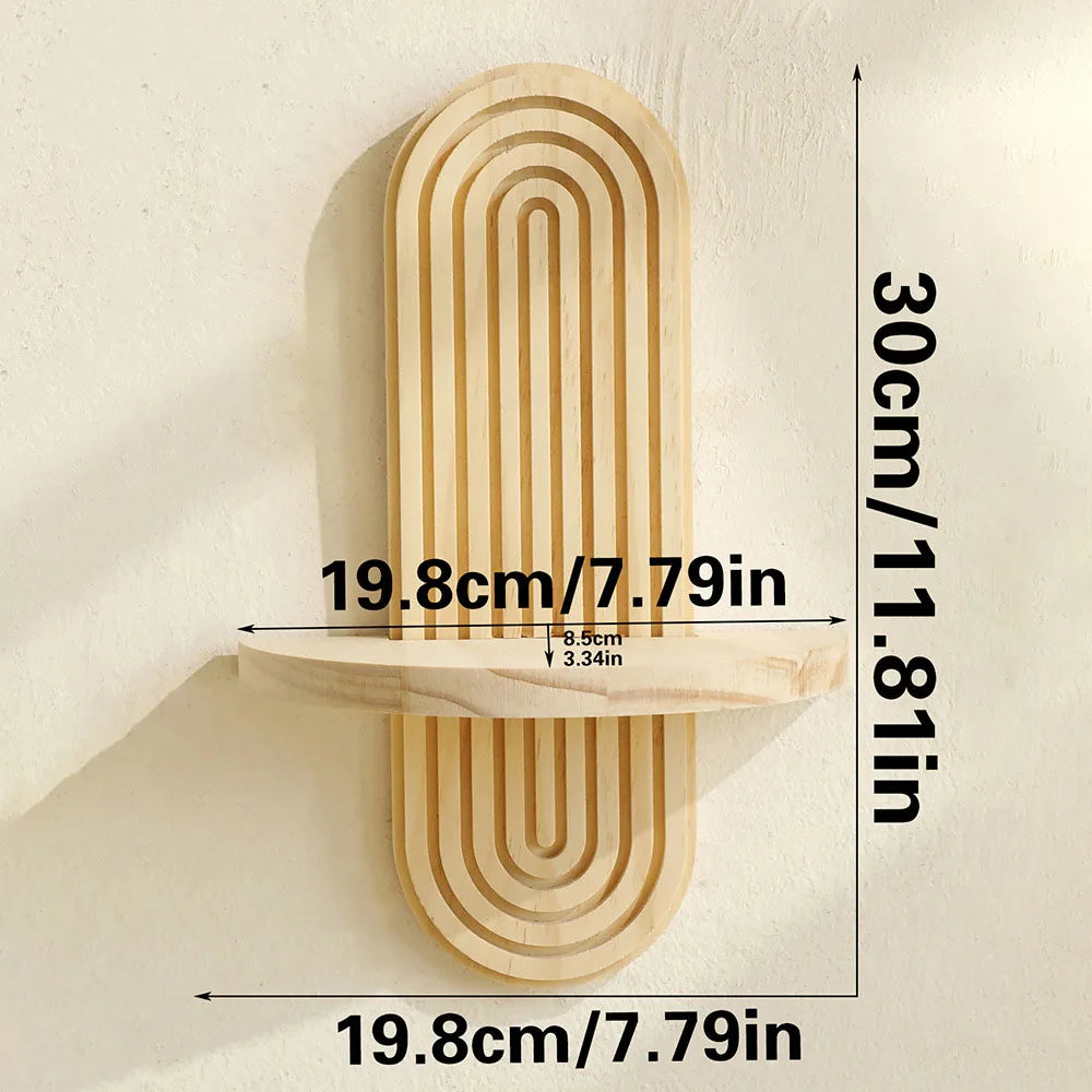 Boho Geometric Wooden Wall Shelf — Natural Finish Plant & Decorative Display Shelf, Single or 2-Layer