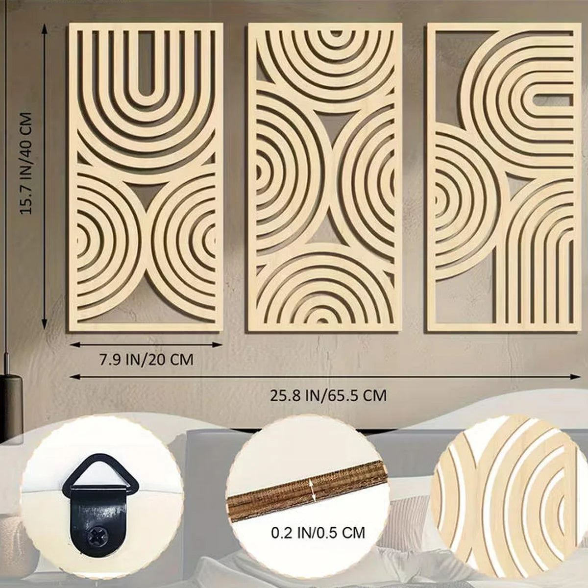 3-Piece Abstract Hollow Arch Wooden Wall Mural Set — Bohemian Wall Art for Kitchen, Bathroom & Living Room