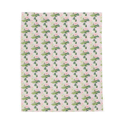 Personalize it! Floral Rose Pattern Velveteen Plush Blanket – Soft Pink Botanical Throw