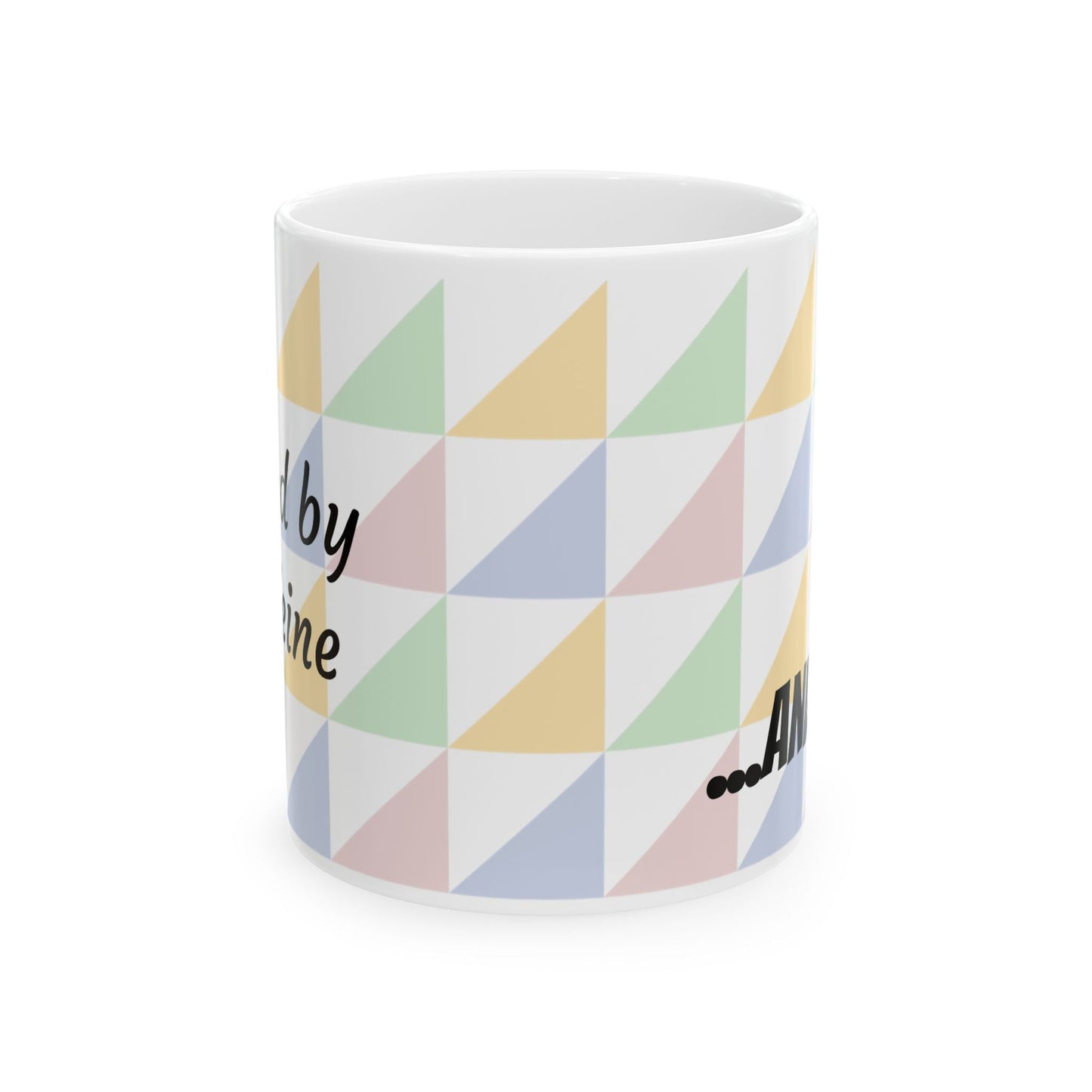 "Fueled by Caffeine" Pastel Geometric Ceramic Mug — 11oz & 15oz