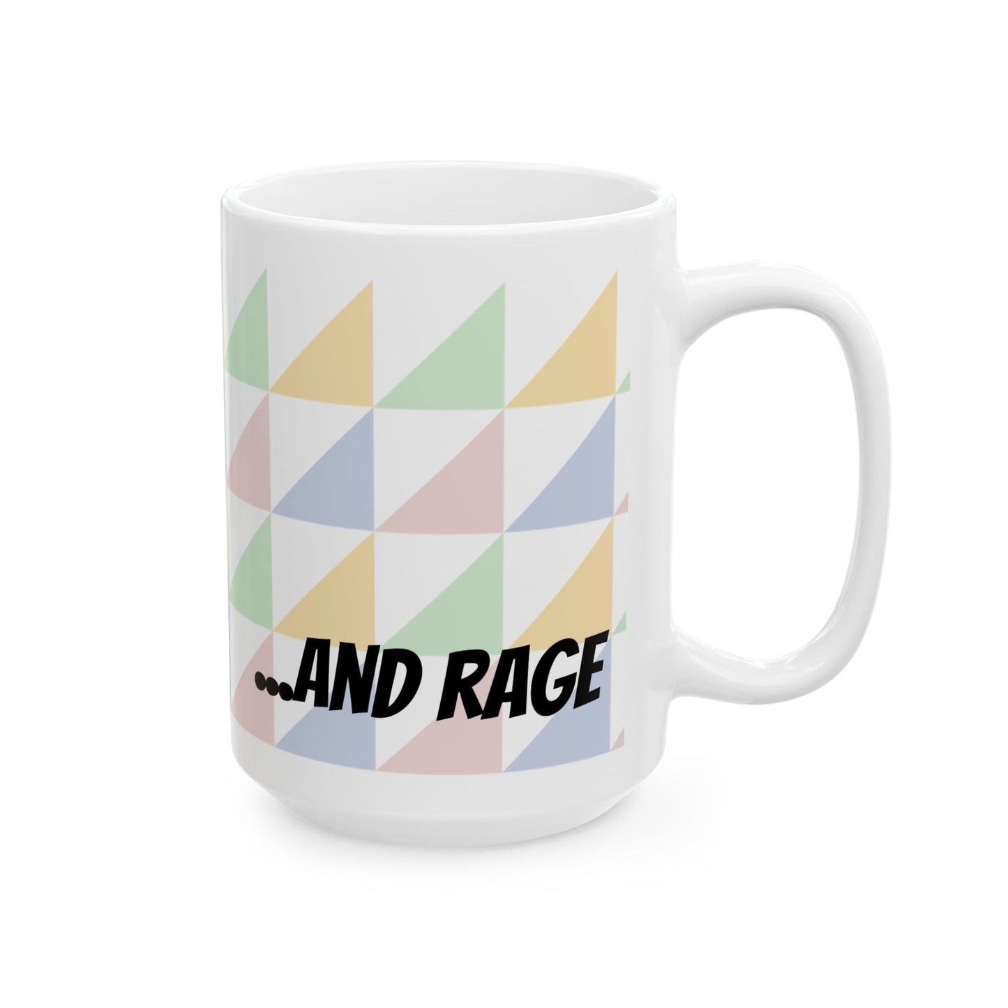"Fueled by Caffeine" Pastel Geometric Ceramic Mug — 11oz & 15oz