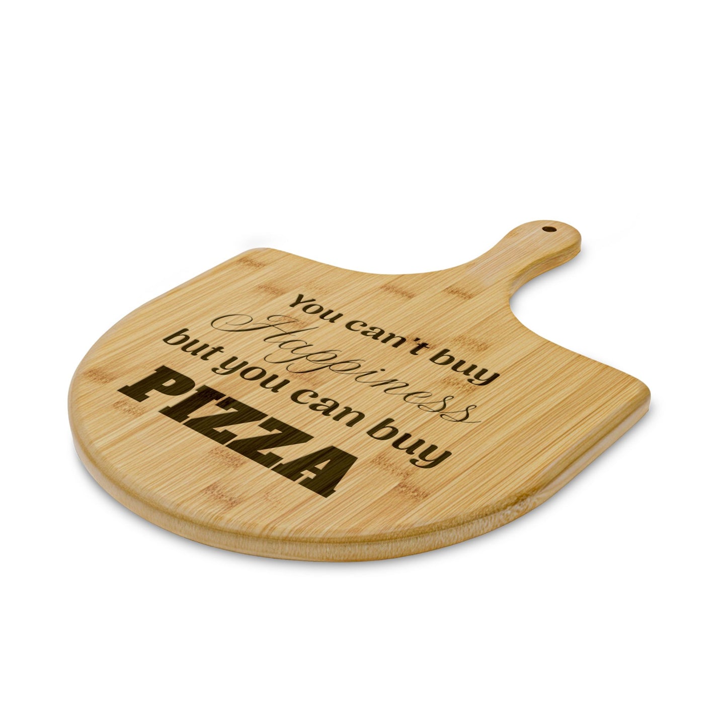 Personalize it! Engraved Bamboo Pizza Board – “You Can’t Buy Happiness but You Can Buy PIZZA”
