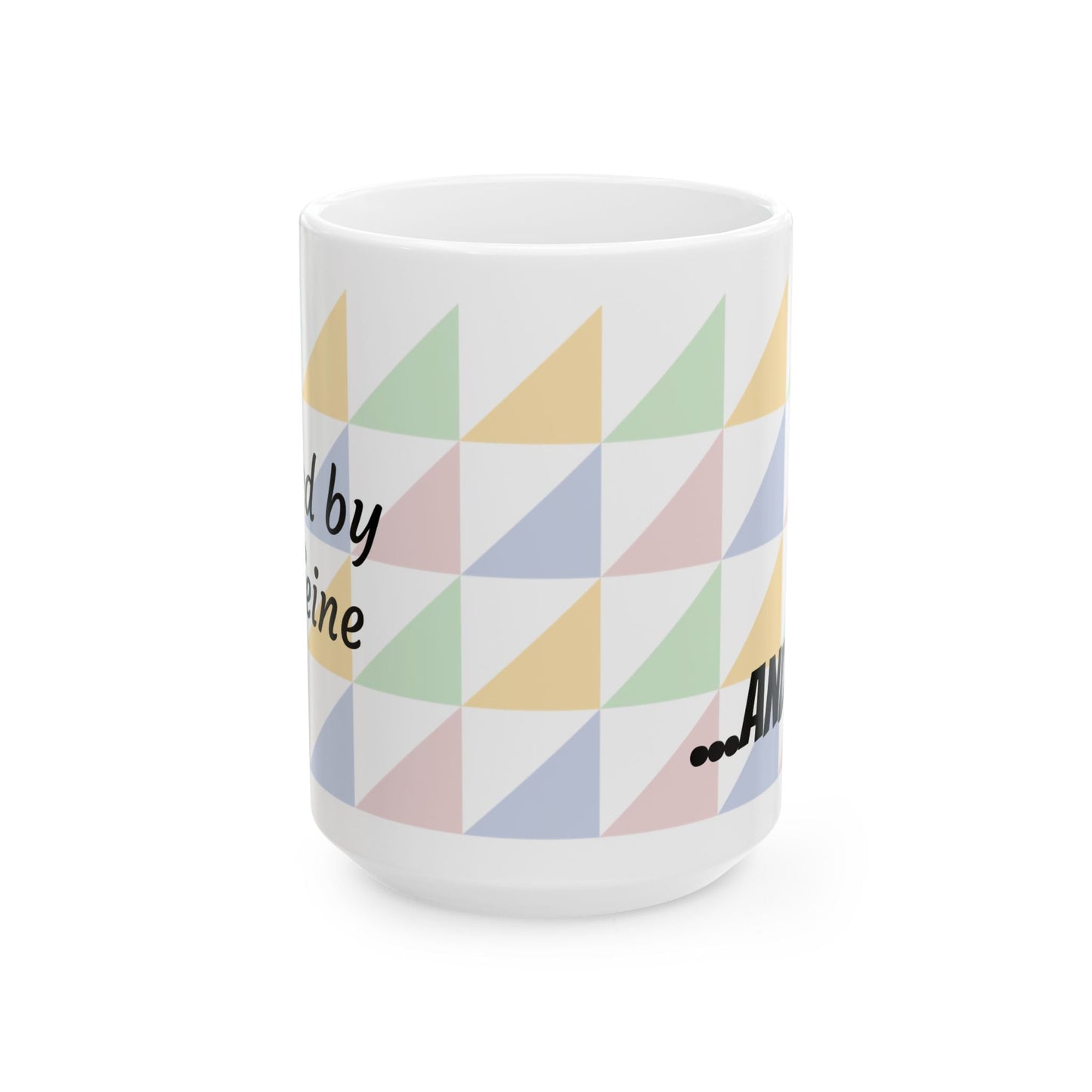 "Fueled by Caffeine" Pastel Geometric Ceramic Mug — 11oz & 15oz