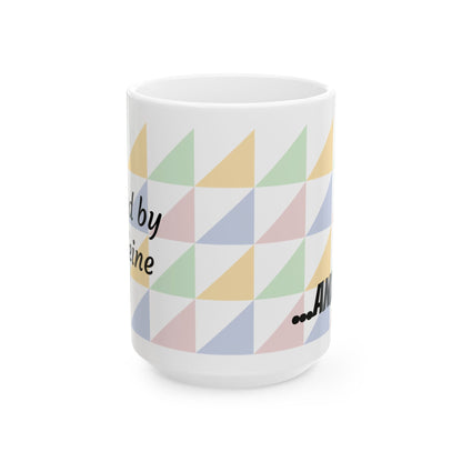 "Fueled by Caffeine" Pastel Geometric Ceramic Mug — 11oz & 15oz