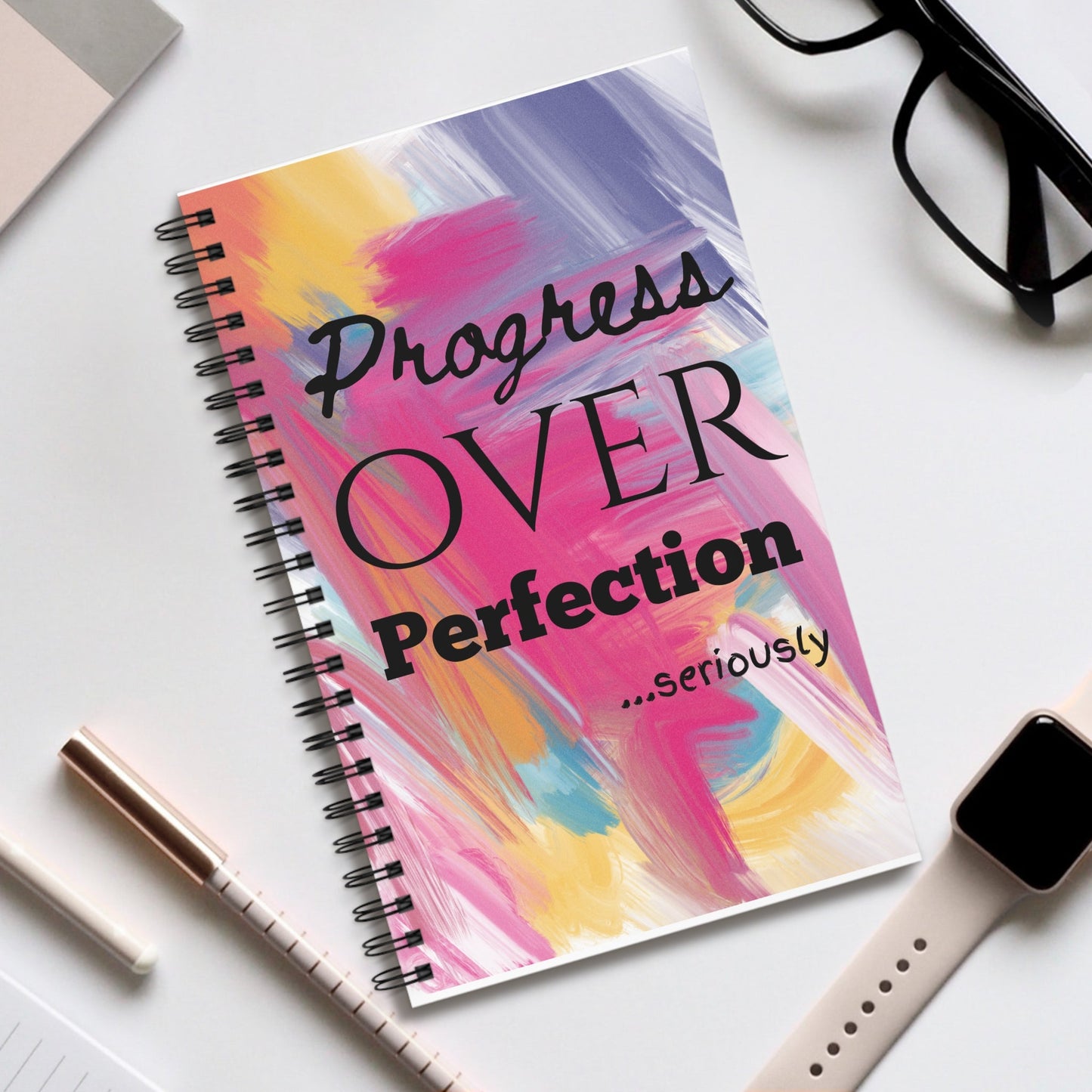 "Progress Over Perfection" — Motivational Spiral Journal & Notebook