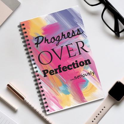 "Progress Over Perfection" — Motivational Spiral Journal & Notebook