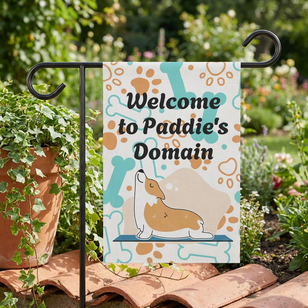Personalized Corgi Garden Flag - "Welcome to Paddie's Domain" Decorative House Banner