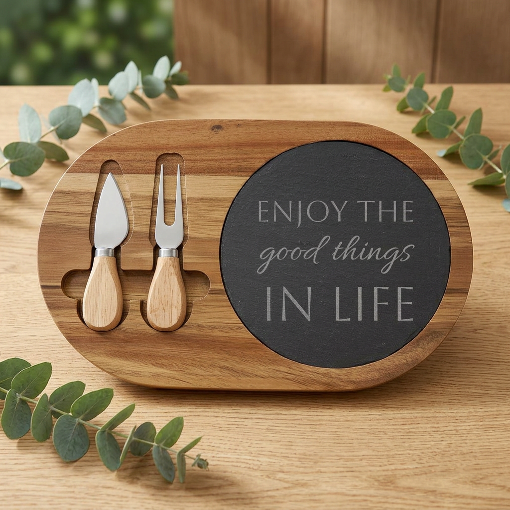 Personalize it! Engraved Charcuterie Board Set — Acacia & Slate Cheese Tray