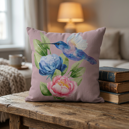 Personalize it! Watercolor Hummingbird Floral Throw Pillow