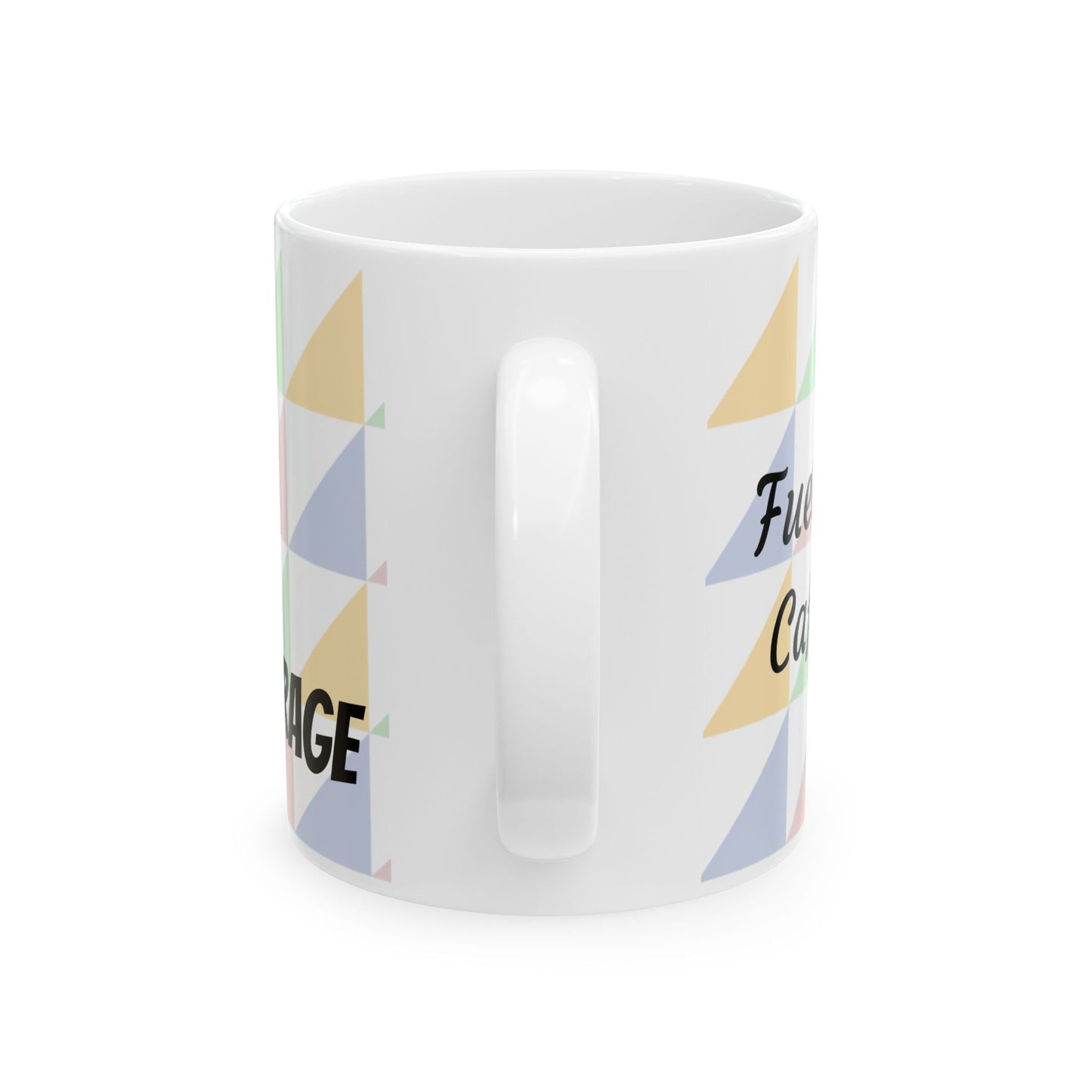 "Fueled by Caffeine" Pastel Geometric Ceramic Mug — 11oz & 15oz