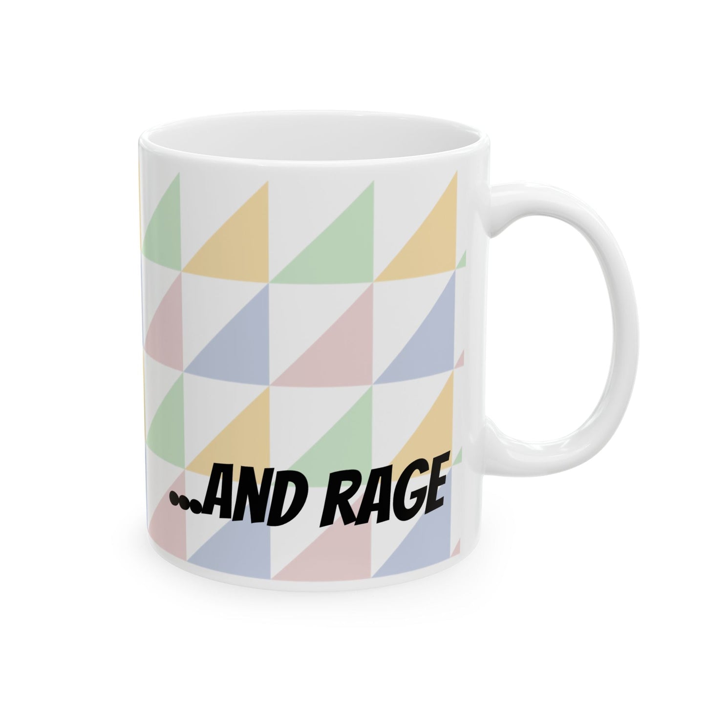 "Fueled by Caffeine" Pastel Geometric Ceramic Mug — 11oz & 15oz