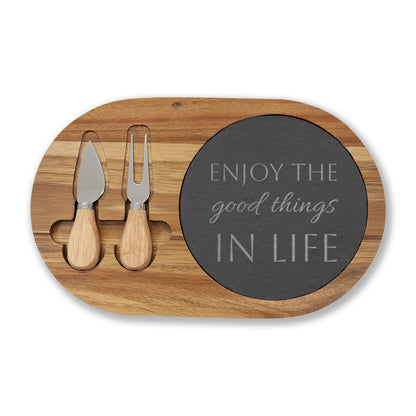 Personalize it! Engraved Charcuterie Board Set — Acacia & Slate Cheese Tray