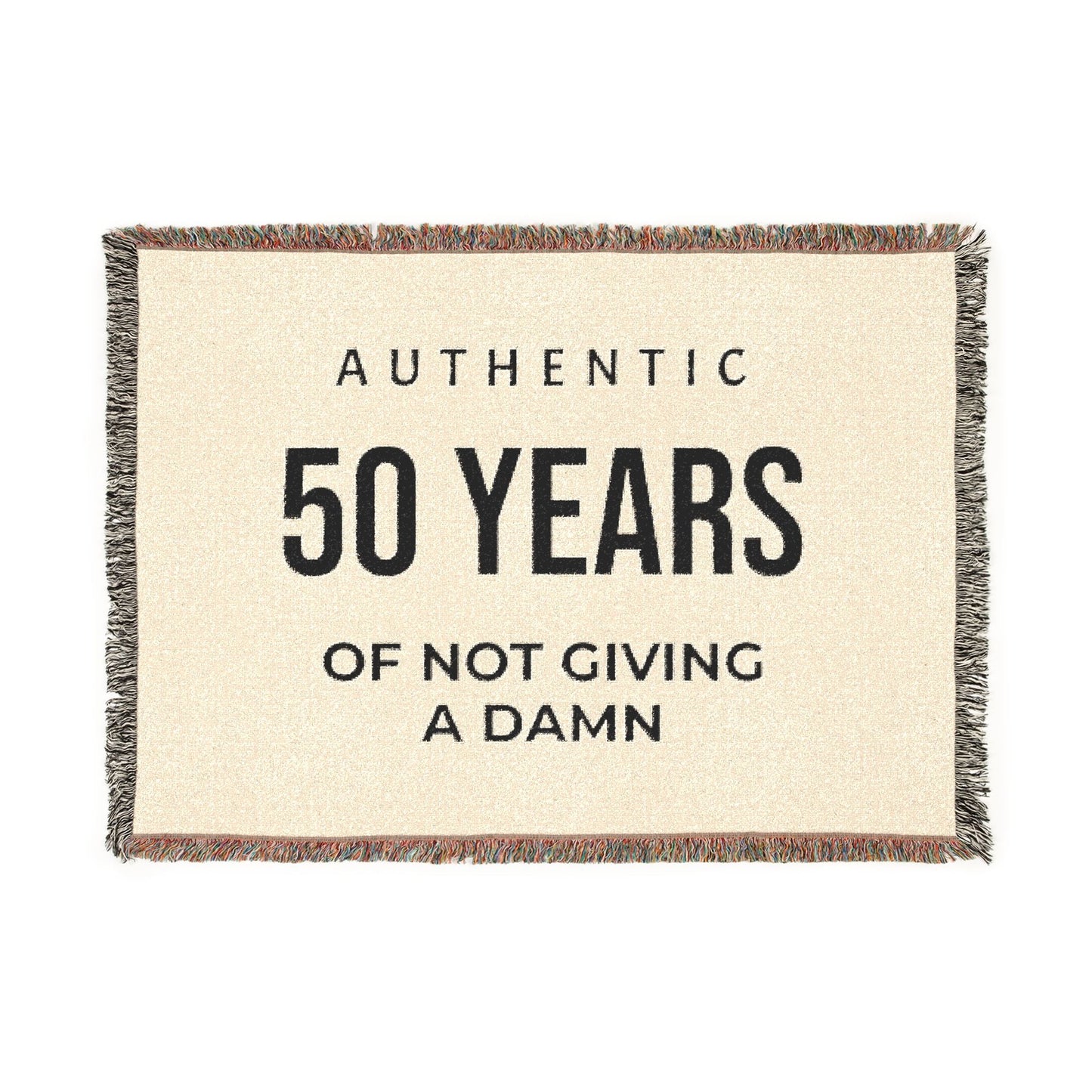 "Authentic 50 Years of Not Giving a Damn" — Personalized Woven Throw Blanket