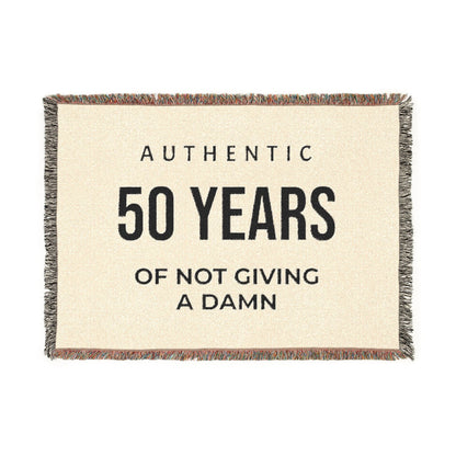 "Authentic 50 Years of Not Giving a Damn" — Personalized Woven Throw Blanket