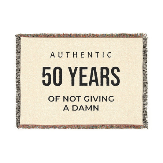 "Authentic 50 Years of Not Giving a Damn" — Personalized Woven Throw Blanket