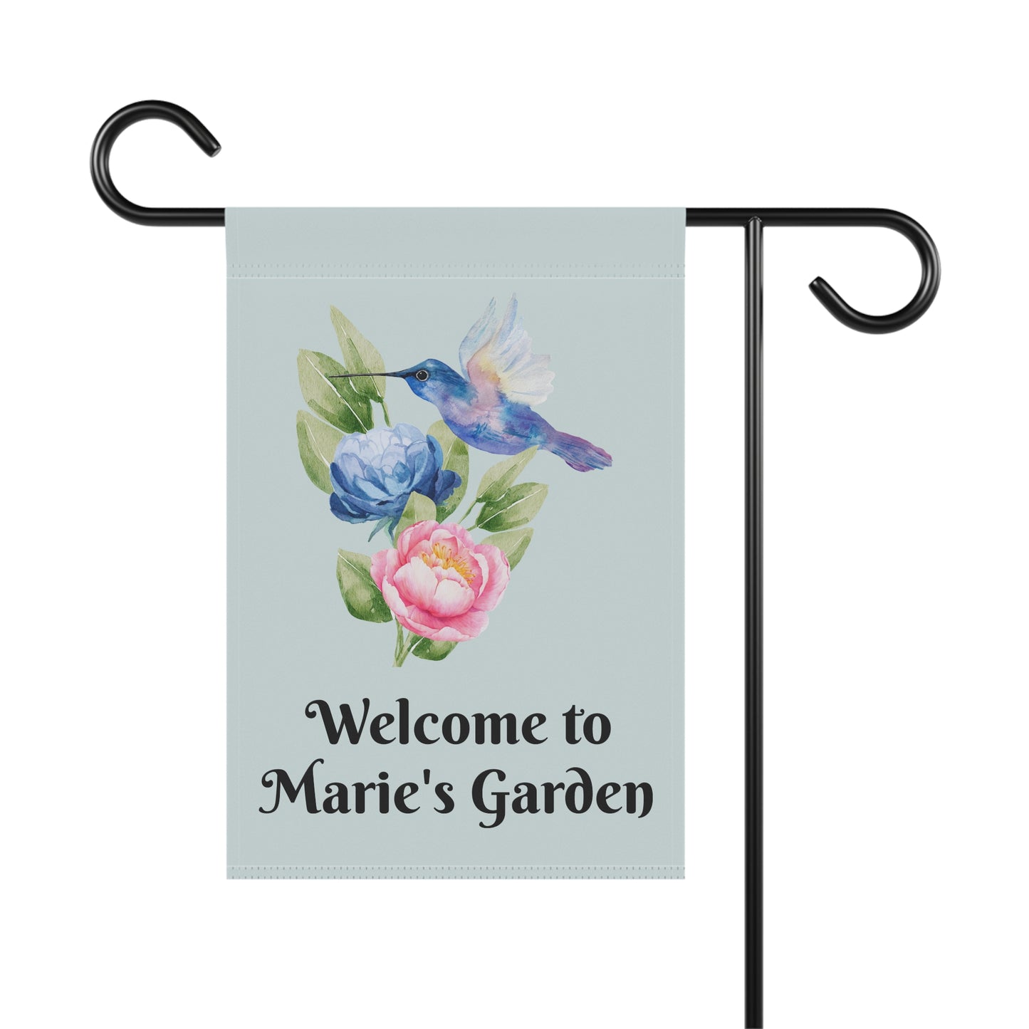 Personalize it! "Welcome to Marie's Garden" Floral Hummingbird Yard Banner
