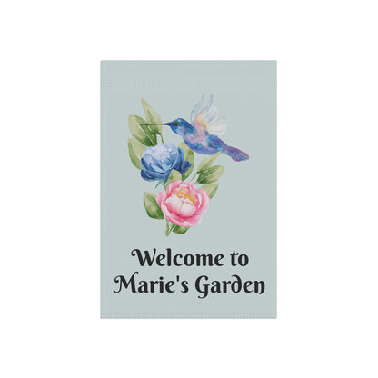 Personalize it! "Welcome to Marie's Garden" Floral Hummingbird Yard Banner
