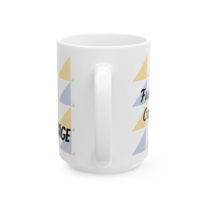 "Fueled by Caffeine" Pastel Geometric Ceramic Mug — 11oz & 15oz