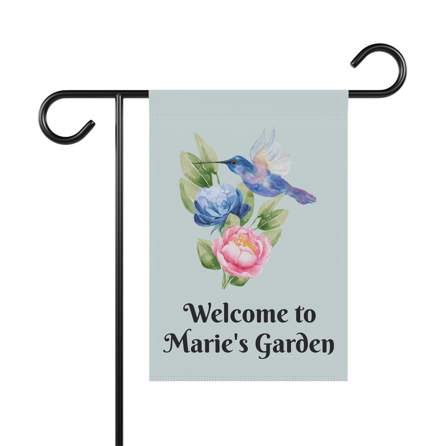 Personalize it! "Welcome to Marie's Garden" Floral Hummingbird Yard Banner