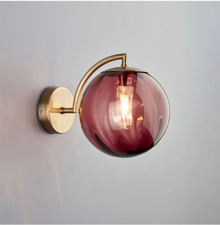 Nordic Stained Glass Ball Wall Lamp — Colorful Bedside & Bathroom Mirror Light in 4 Glass Colors
