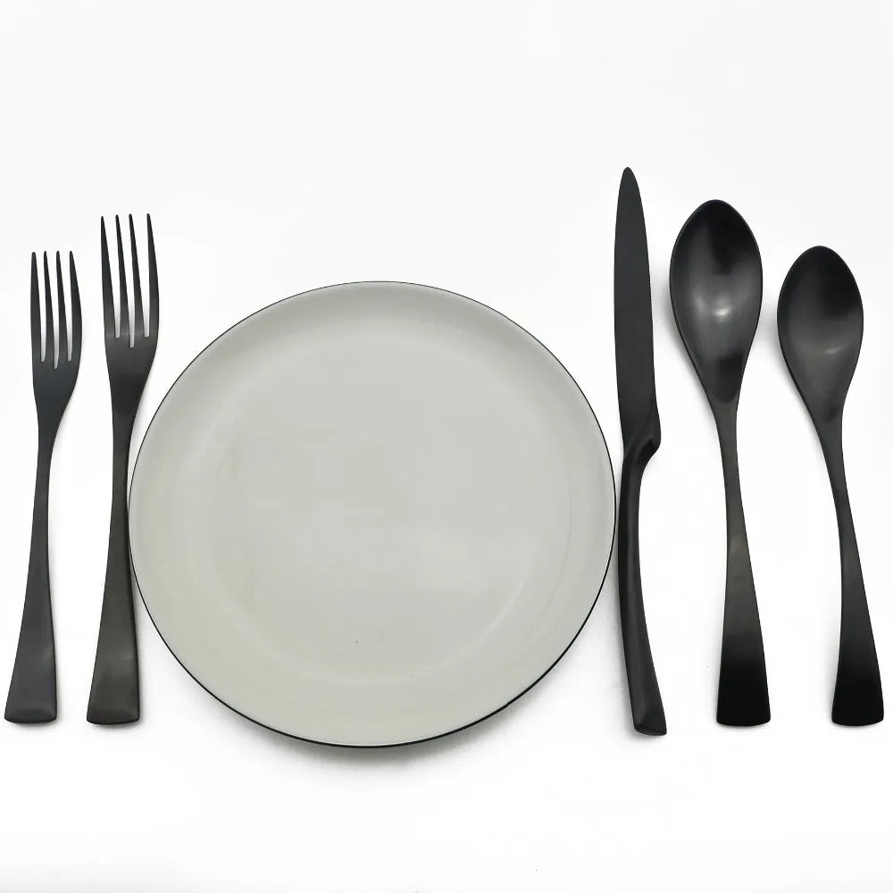 Matte Black Stainless Steel Flatware Set — Individual Pieces in 7 Styles for Kitchen & Dining