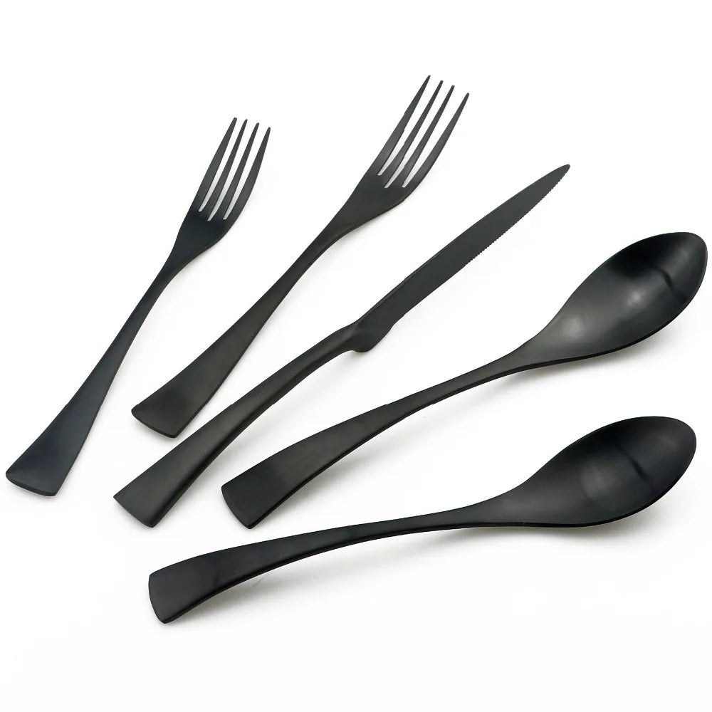 Matte Black Stainless Steel Flatware Set — Individual Pieces in 7 Styles for Kitchen & Dining