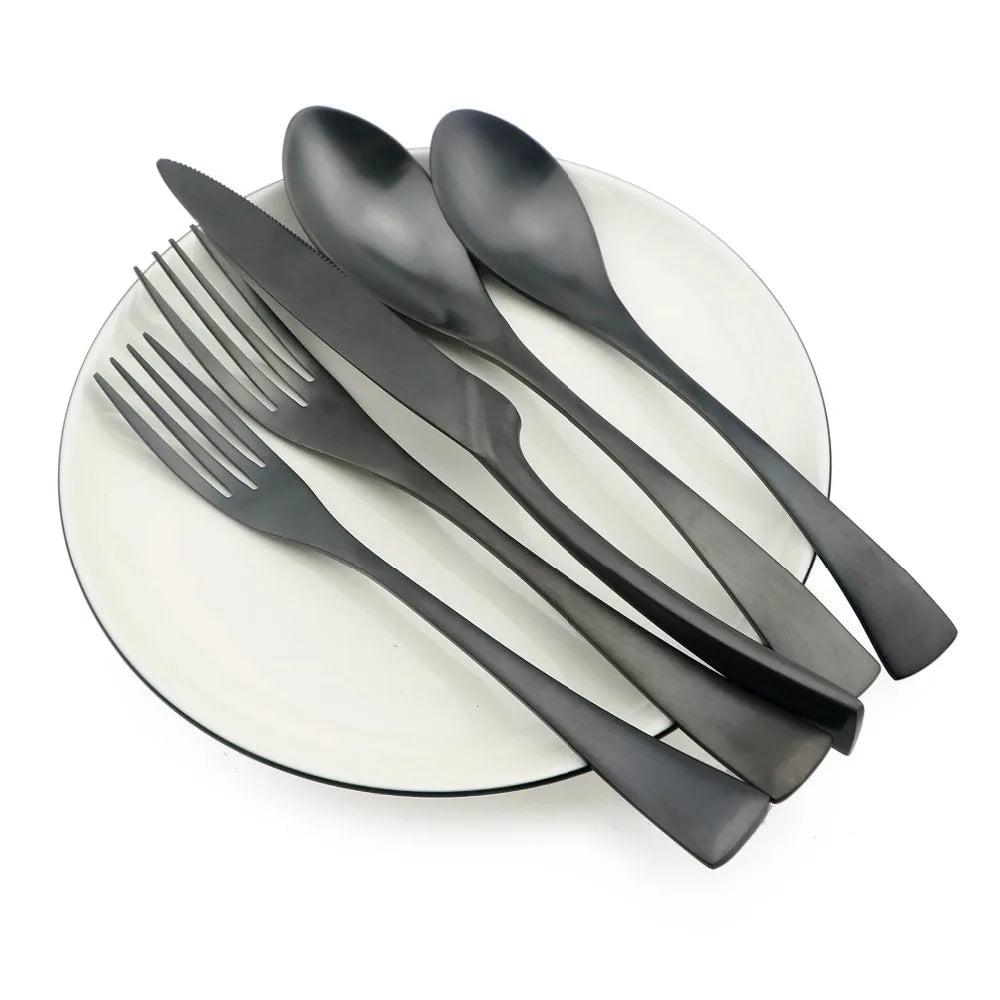 Matte Black Stainless Steel Flatware Set — Individual Pieces in 7 Styles for Kitchen & Dining
