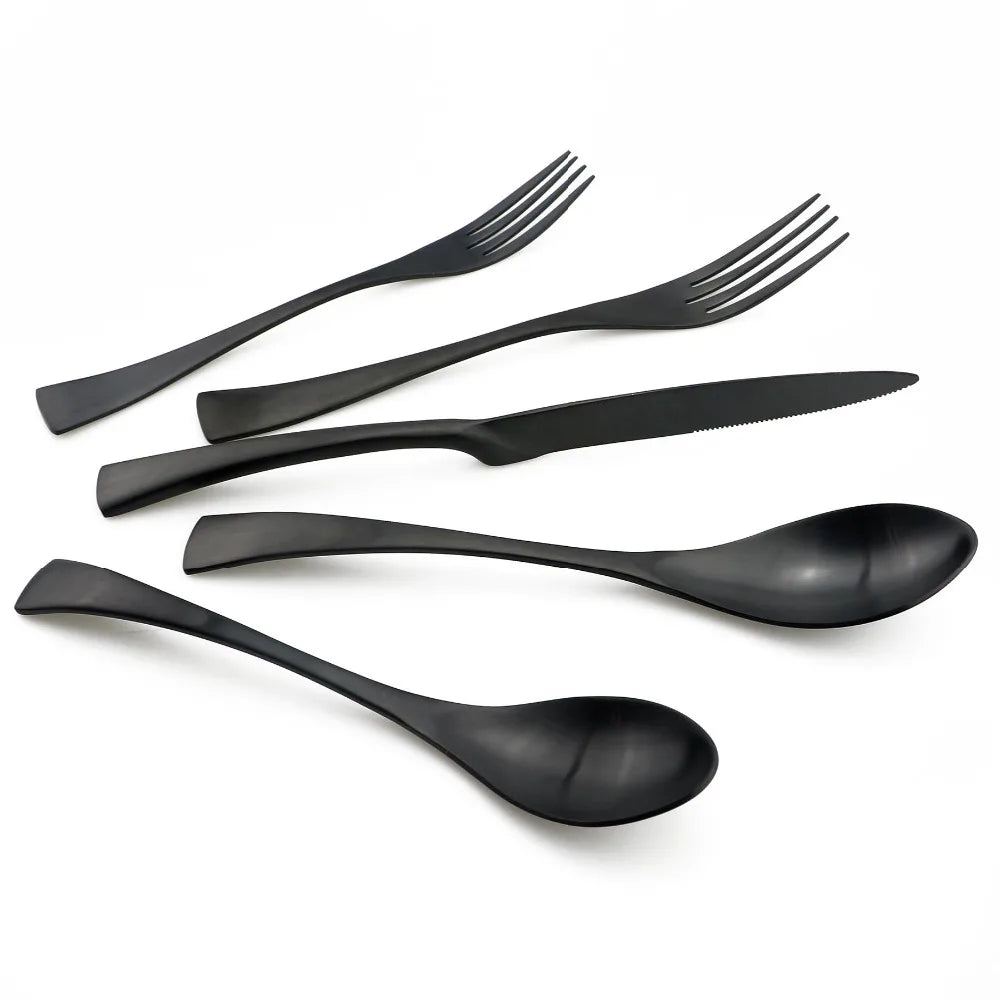 Matte Black Stainless Steel Flatware Set — Individual Pieces in 7 Styles for Kitchen & Dining