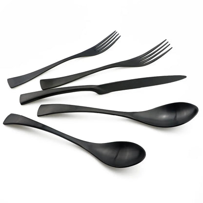 Matte Black Stainless Steel Flatware Set — Individual Pieces in 7 Styles for Kitchen & Dining