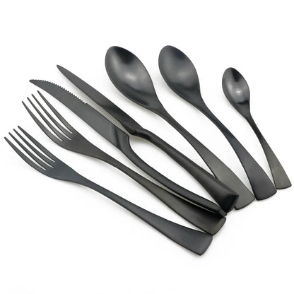 Matte Black Stainless Steel Flatware Set — Individual Pieces in 7 Styles for Kitchen & Dining