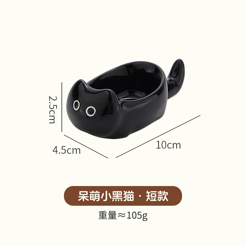 Ceramic Cat-Shaped Mini Dipping Plate — 4-Inch Side Dish & Decorative Cat Bowl in Black or Yellow