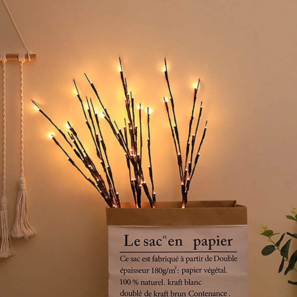 LED Willow Branch Twig Lamp — 20-Bulb Bendable Vase Light for Bedroom & Home Decor in 6 Colors