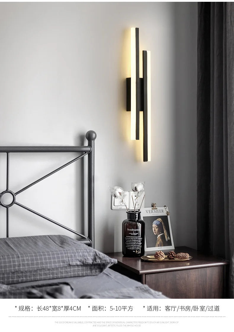 Nordic Dimmable LED Wall Sconce — 3-Color Iron & Acrylic Bedside Lamp in Black or Gold, Left or Right