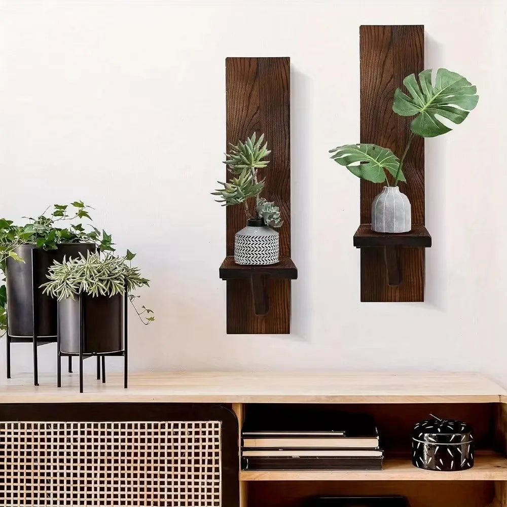 Art Deco Wooden Wall-Mounted Vase Display Rack — Wall Hanging Shelf for Vases, Candles & Home Decor
