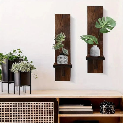 Art Deco Wooden Wall-Mounted Vase Display Rack — Wall Hanging Shelf for Vases, Candles & Home Decor