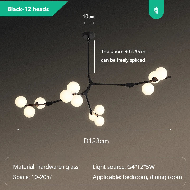 Modern Glass Ball Branch Chandelier — LED Ceiling Light for Living Room & Dining Room