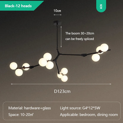 Modern Glass Ball Branch Chandelier — LED Ceiling Light for Living Room & Dining Room