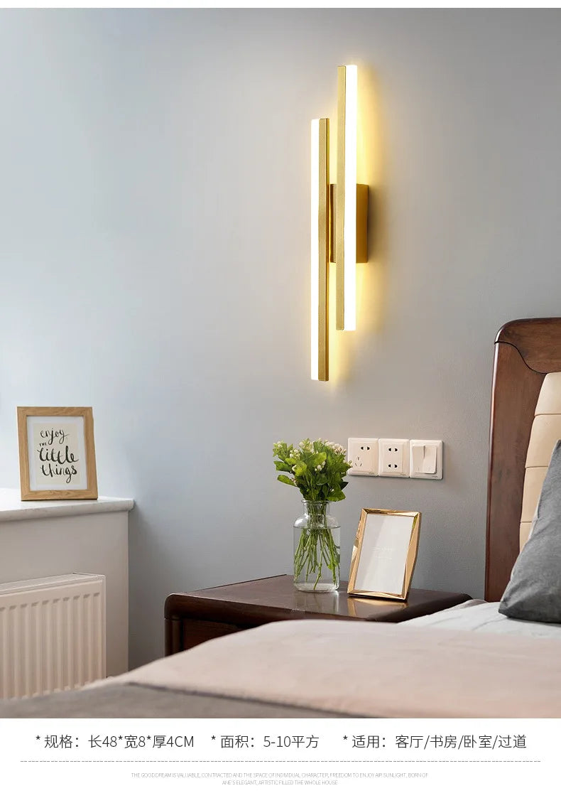 Nordic Dimmable LED Wall Sconce — 3-Color Iron & Acrylic Bedside Lamp in Black or Gold, Left or Right