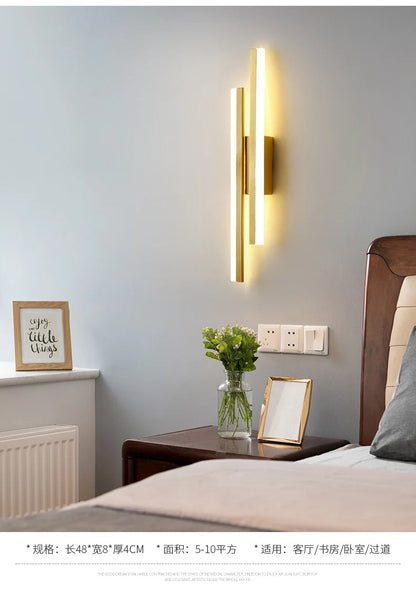 Nordic Dimmable LED Wall Sconce — 3-Color Iron & Acrylic Bedside Lamp in Black or Gold, Left or Right