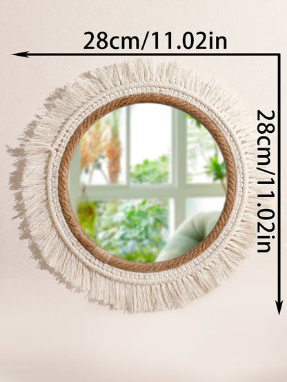 Bohemian Woven Round Wall Mirror — Handmade Boho Decorative Mirror in 3 Sizes