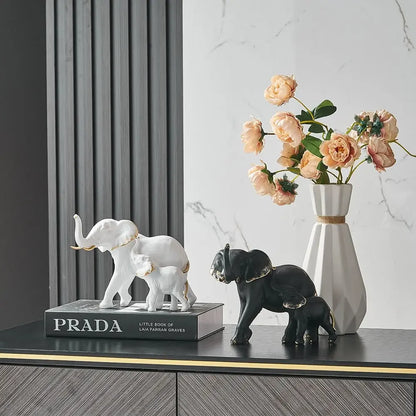 Modern Resin Elephant Statue Pair — Decorative Animal Figurine Sculpture for Living Room & Shelf