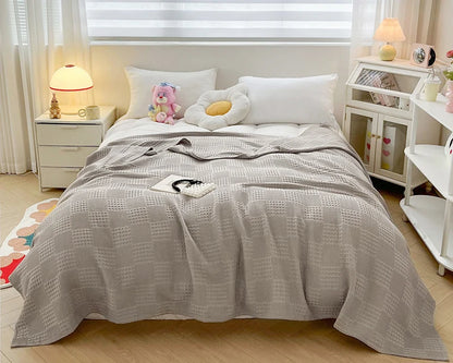 100% Cotton Waffle Knit Throw Blanket — Soft Breathable Sofa & Bed Throw