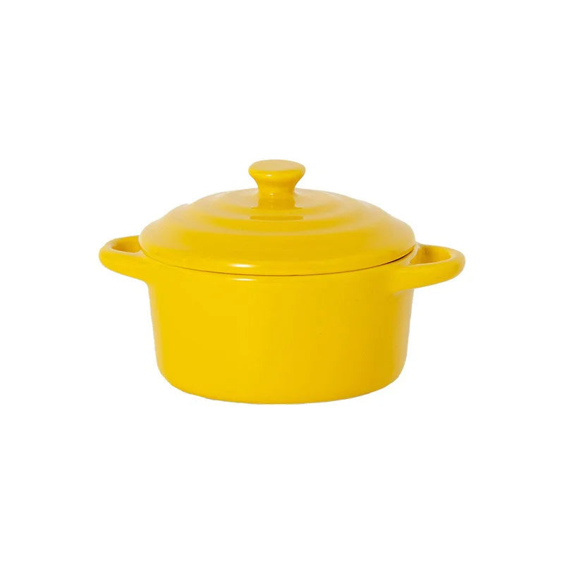 Ceramic Double Ear Bowl with Lid — Glazed Baking Bowl for Steamed Eggs, Soup & Pudding