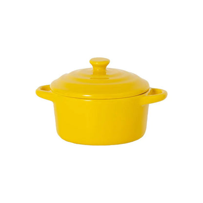 Ceramic Double Ear Bowl with Lid — Glazed Baking Bowl for Steamed Eggs, Soup & Pudding