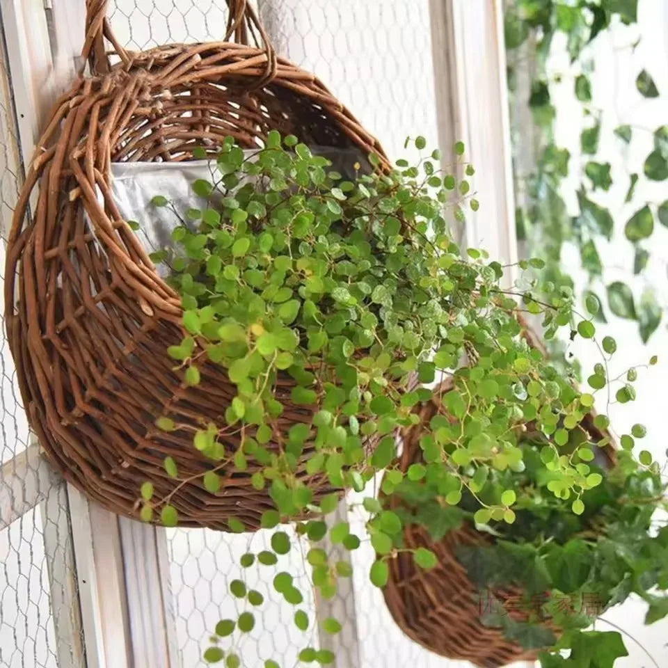 Handmade Wicker Rattan Wall Planter Basket — Natural Hanging Flower Pot for Indoor & Outdoor Garden Decor